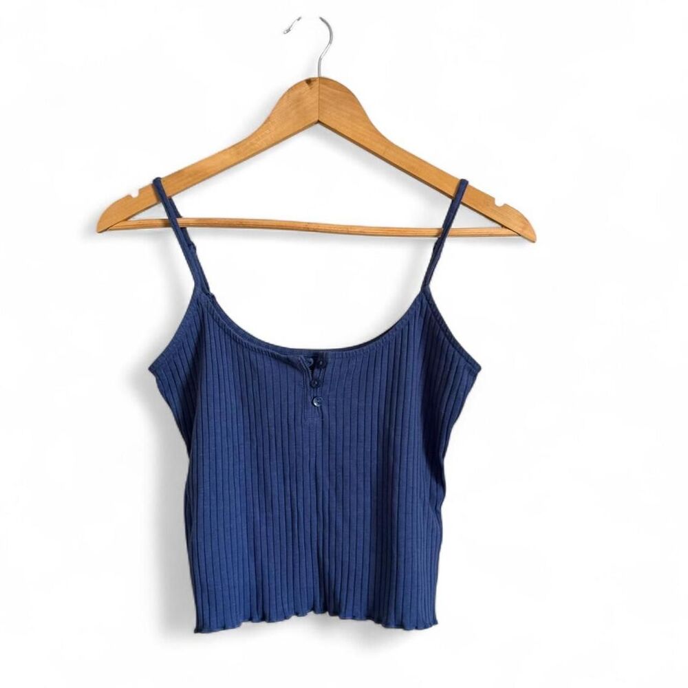 American Eagle Cropped Ribbed Tank Top Blue M Medium
